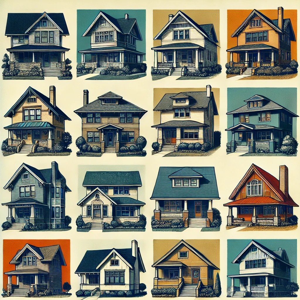 Estate Settlement Appraisals Illustration of a suburban homes symbolizing estate settlement and property appraisal for probate and inheritance purposes.